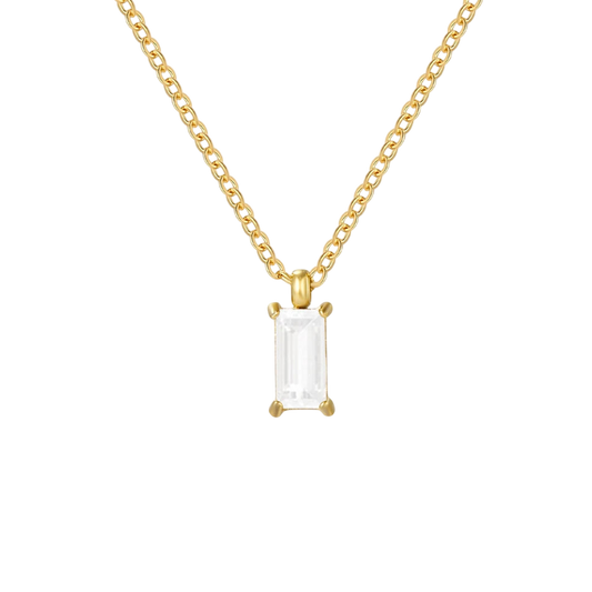 Elegant Rectangular Zirconia Pendant Necklace – Gold & Silver