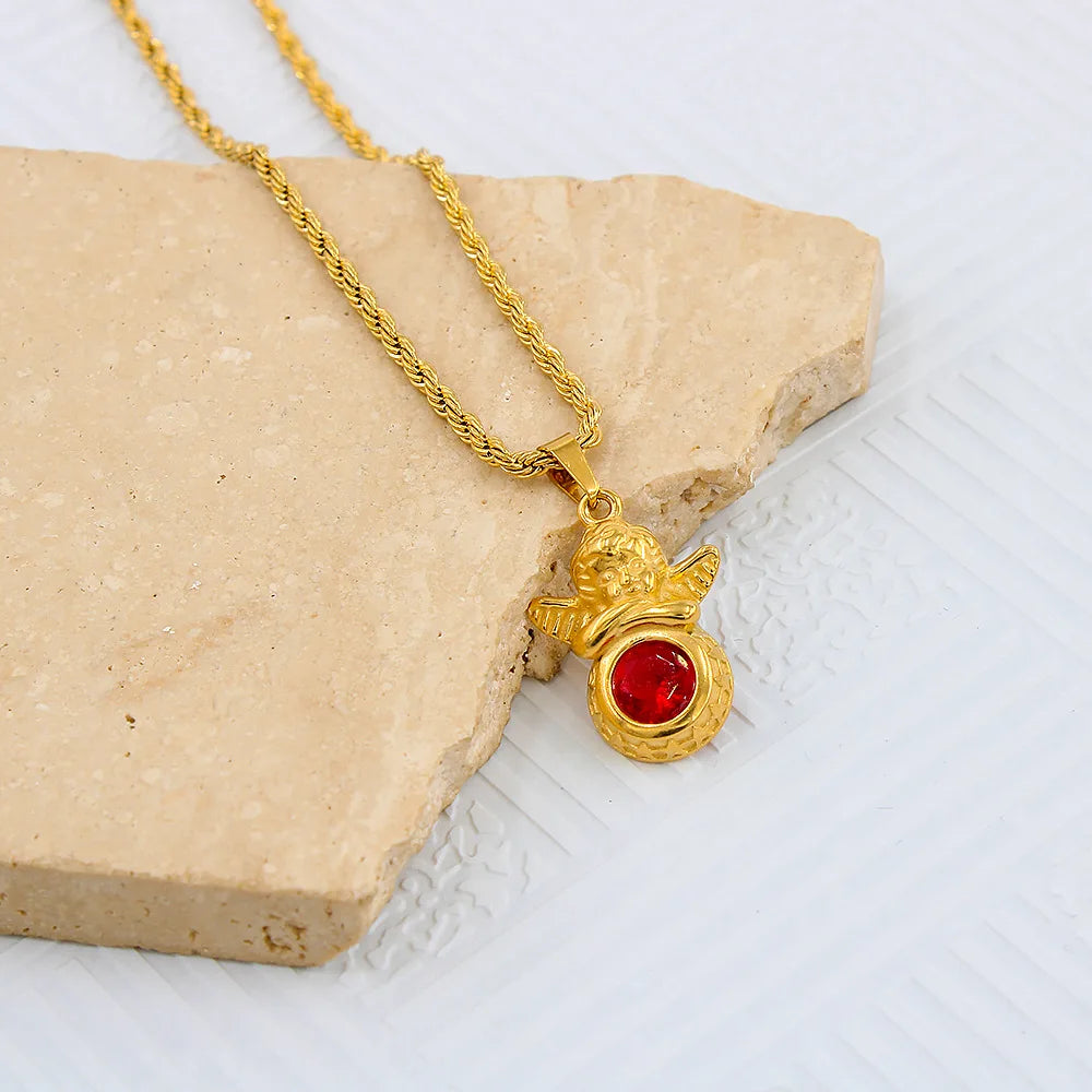 Dainty Angel Birthstone Necklace