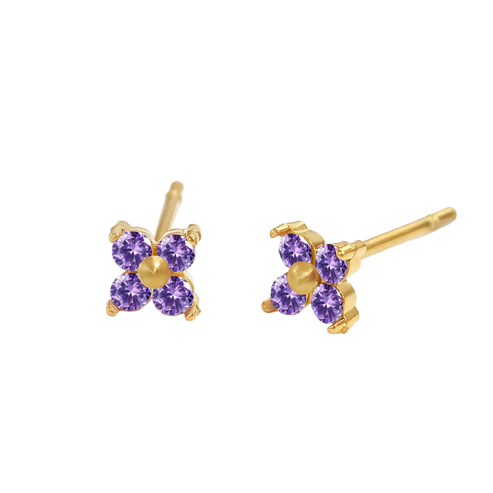 Birthstone Flower Stud Earrings
