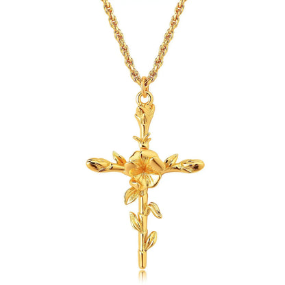 Birth Month Flower Cross Pendant