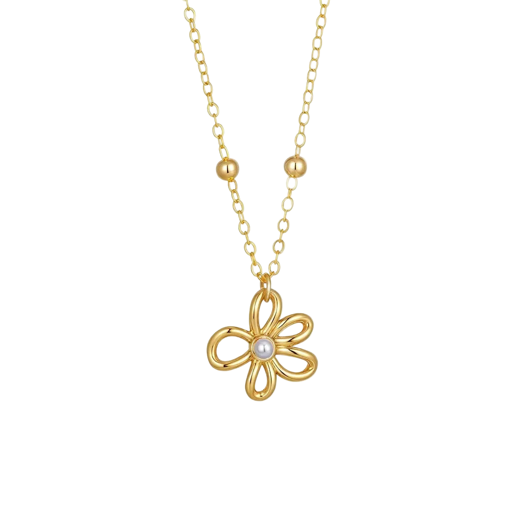 18K Gold Plated Flower Necklace with Pearl