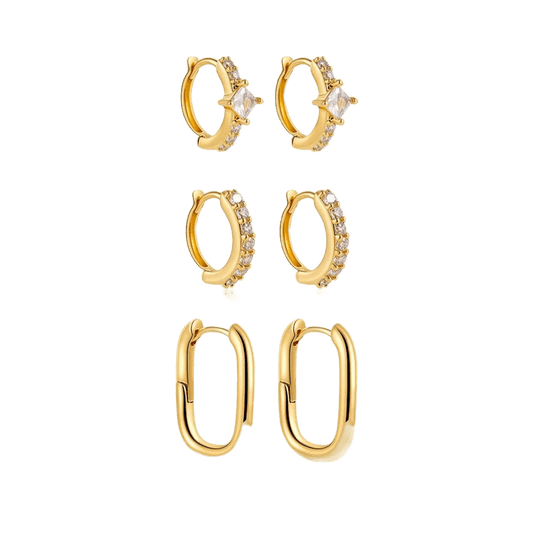18K Gold Plated 3-Piece Hoop Earring Set