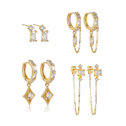 18K Gold Plated 4-Piece Chain & Stud Earring Set