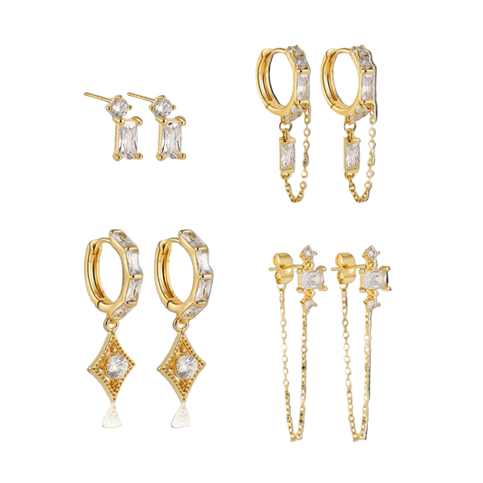 18K Gold Plated 4-Piece Chain & Stud Earring Set